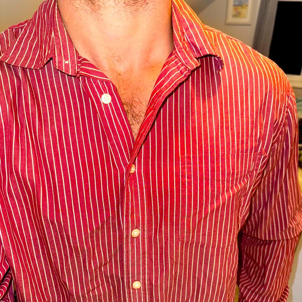 GAP red white stripe button down